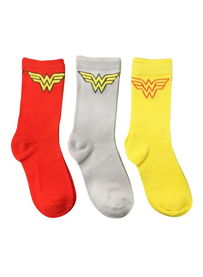 وندر وومان طقم جوارب بلون سادة مكون من 3 قطع أحمر/رمادي/أصفر - Image 1