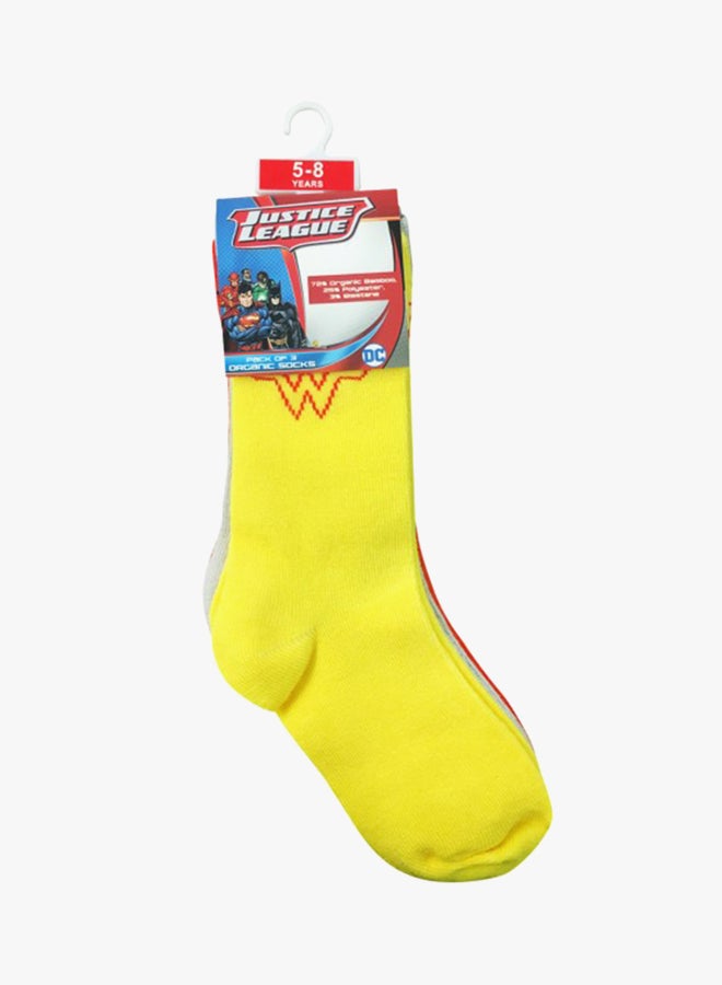 وندر وومان طقم جوارب بلون سادة مكون من 3 قطع أحمر/رمادي/أصفر - Image 2