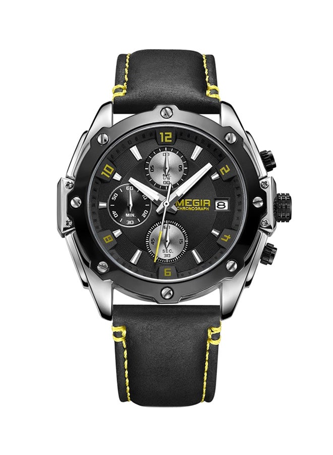 MEGIR - Men's Leather Chronograph Watch 2074GS-BK-1N13 - Image 1
