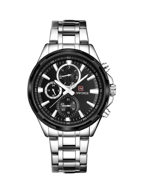 ساعة يد كرونوغراف بسوار من الإستانلس ستيل طراز 9089S - قياس 48 مم - فضي للرجال