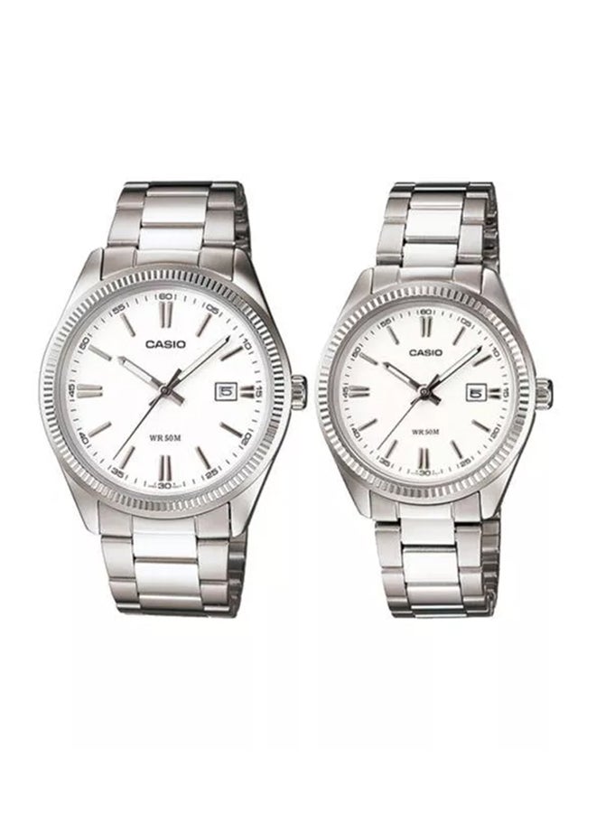 CASIO Stainless Steel Analog Couple Watch Set MTP-1302D-7A1 + LTP-1302D-7A1 - 44 mm - Silver - Image 1