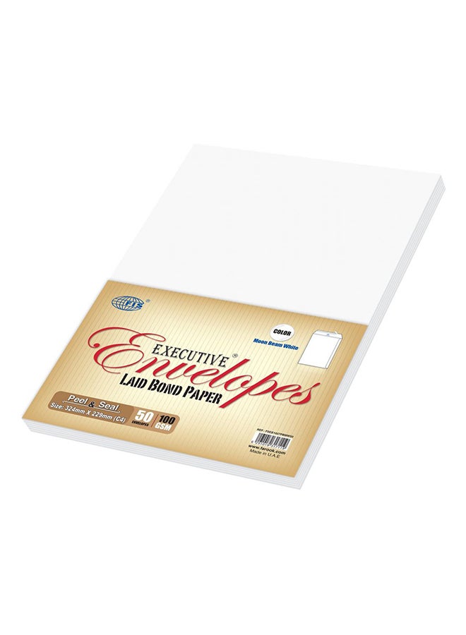 FIS 50-Piece Laid Paper Peel And Seal Envelope Set Moon Beam White - Image 2