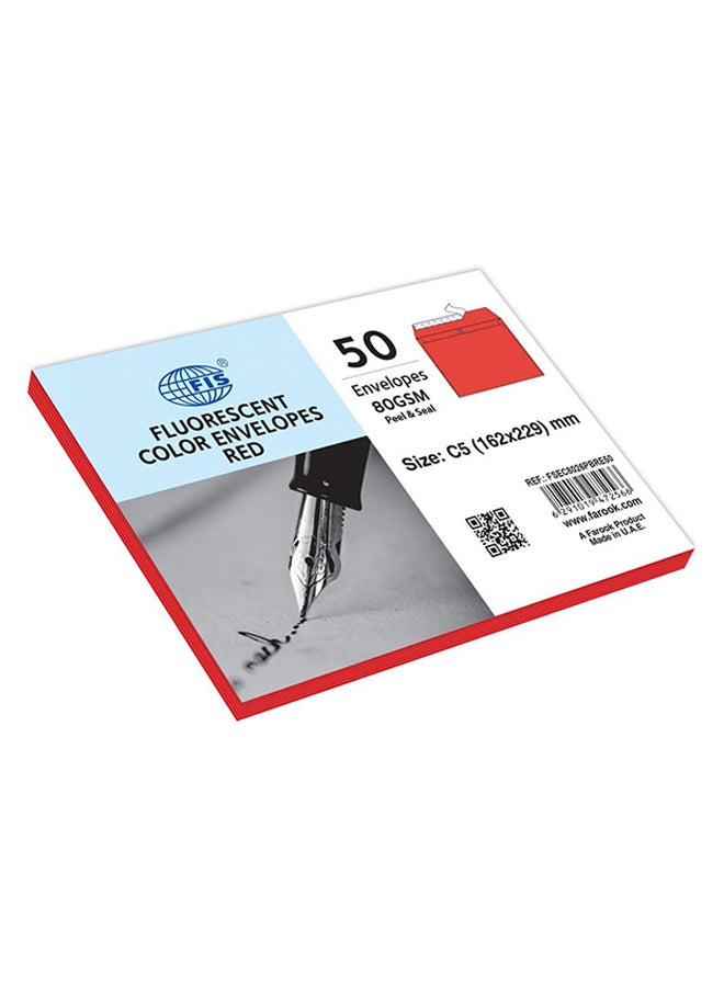 FIS Pack Of 50 Laid Paper Peel And Seal Envelope Red - Image 2