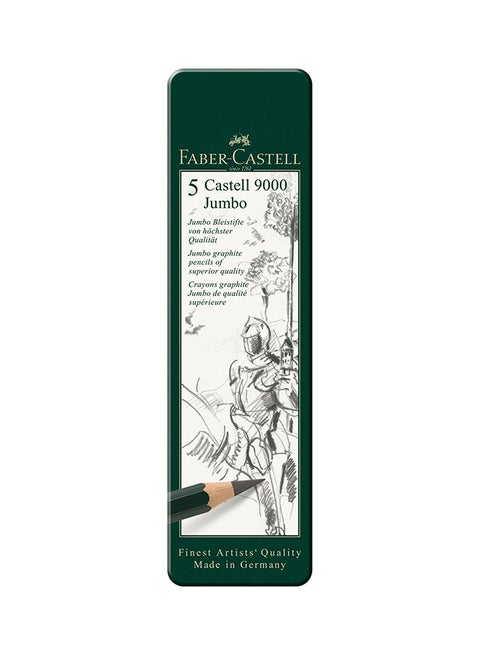 Faber-Castell-Graphite Pencil 9000 Jumbo Tin of 5 /119305 Green