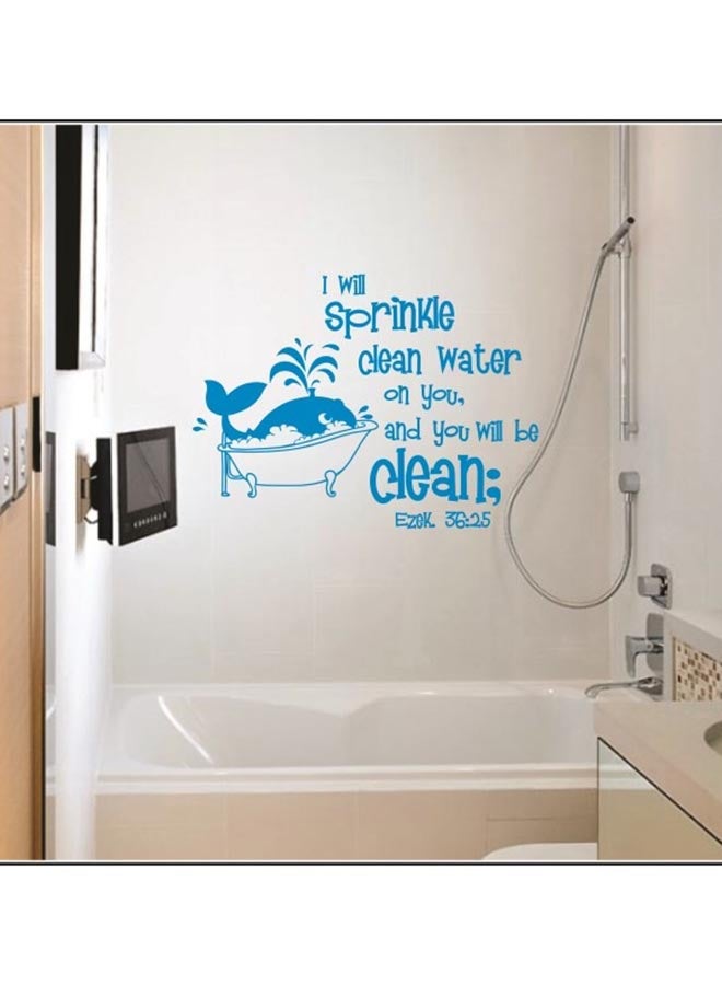 سبويل يور وول ملصق جداري للحمام بنمط مطبوع لعبارة "Sprinkle Clean Water" أزرق 90x70سم 