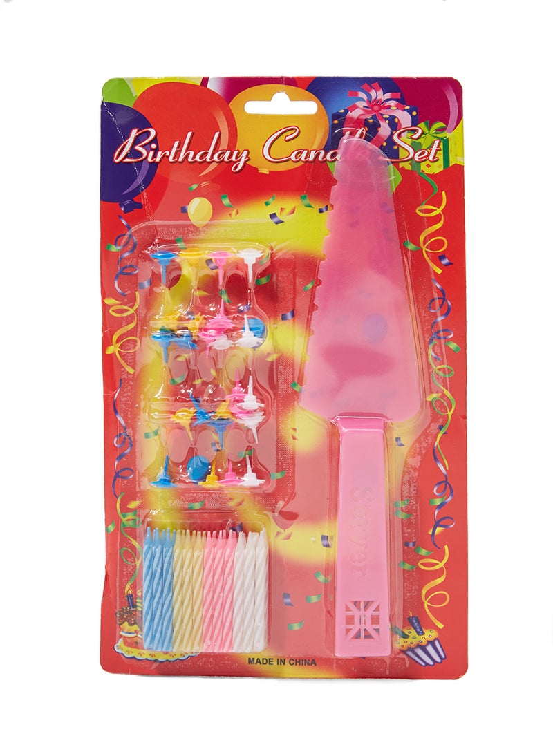 Goldedge 24-Piece Birthday Candle With Stand And Cake Serving Triangle Plastic Spoon