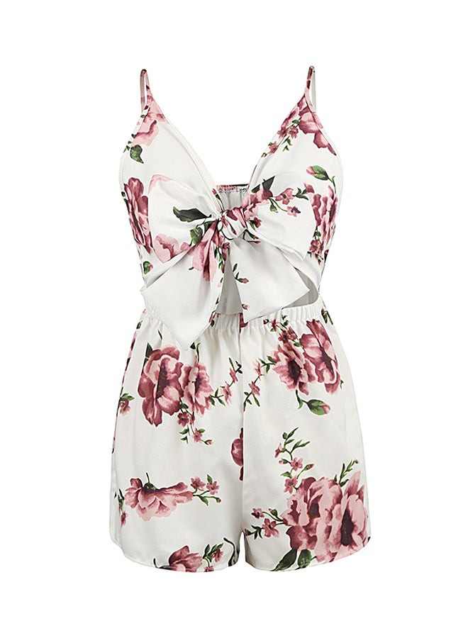 Floral Printed Playsuit White  - Image 1