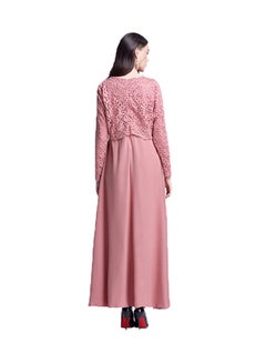 Muslim Round Neck Maxi Dress Pink  - Image 2