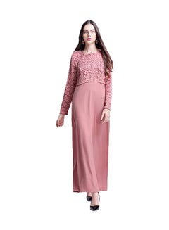 Muslim Round Neck Maxi Dress Pink  - Image 3