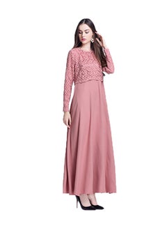 Muslim Round Neck Maxi Dress Pink  - Image 4