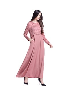 Muslim Round Neck Maxi Dress Pink  - Image 5