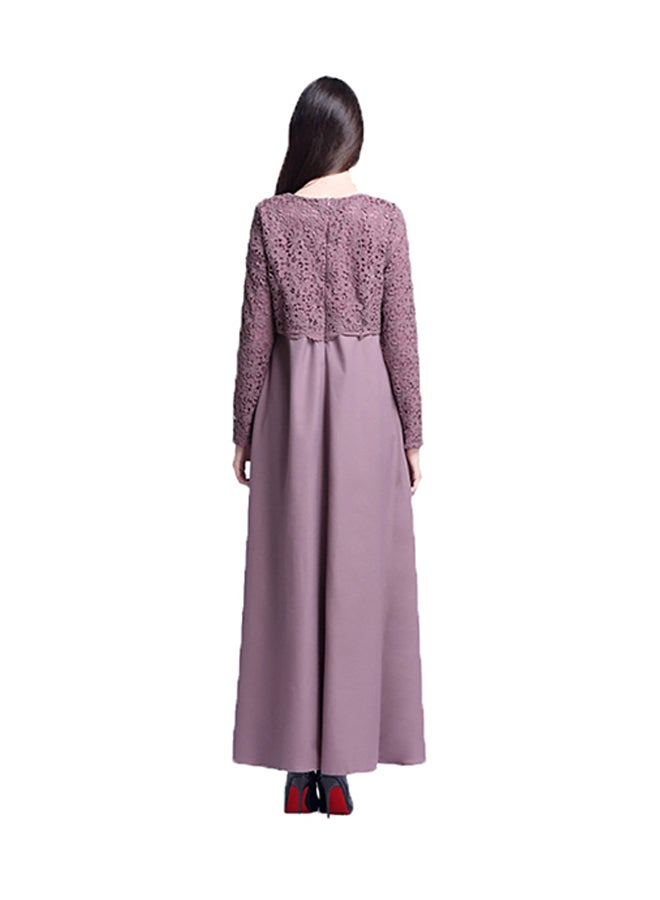 مسلم فستان طويل برقبة دائرية أرجواني - Image 2