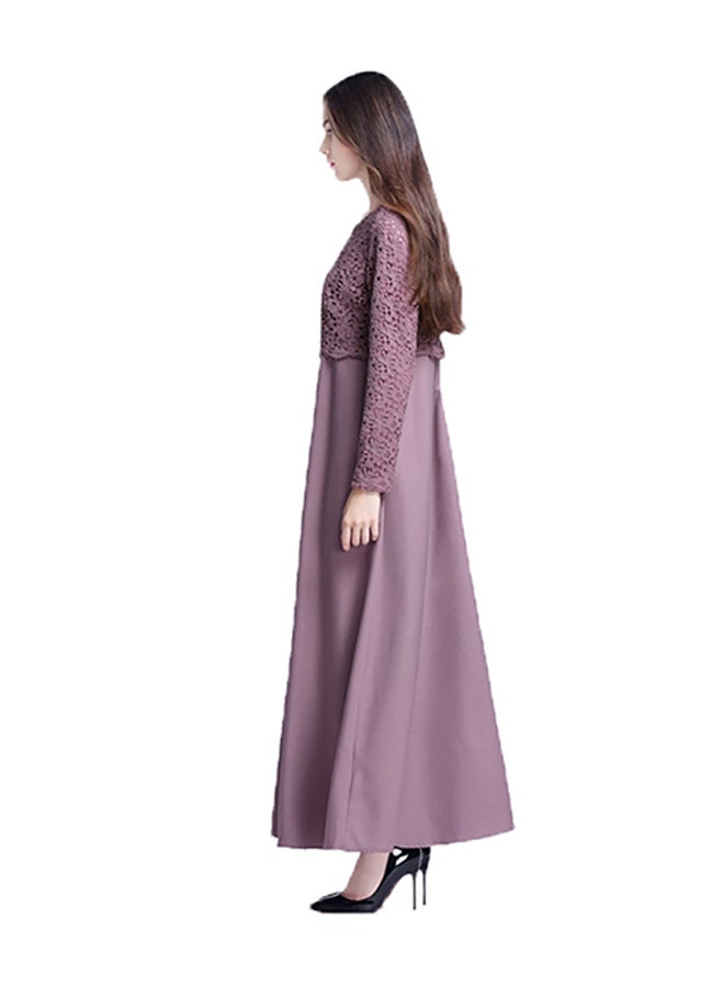 مسلم فستان طويل برقبة دائرية أرجواني - Image 3