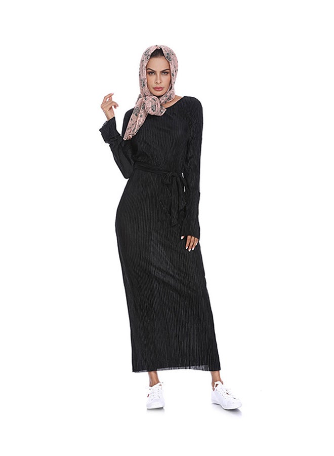 مسلم فستان طويل برقبة دائرية أسود - Image 1