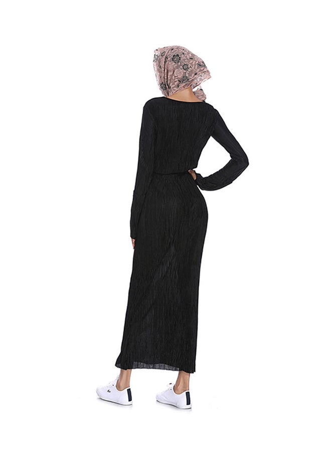 مسلم فستان طويل برقبة دائرية أسود - Image 2