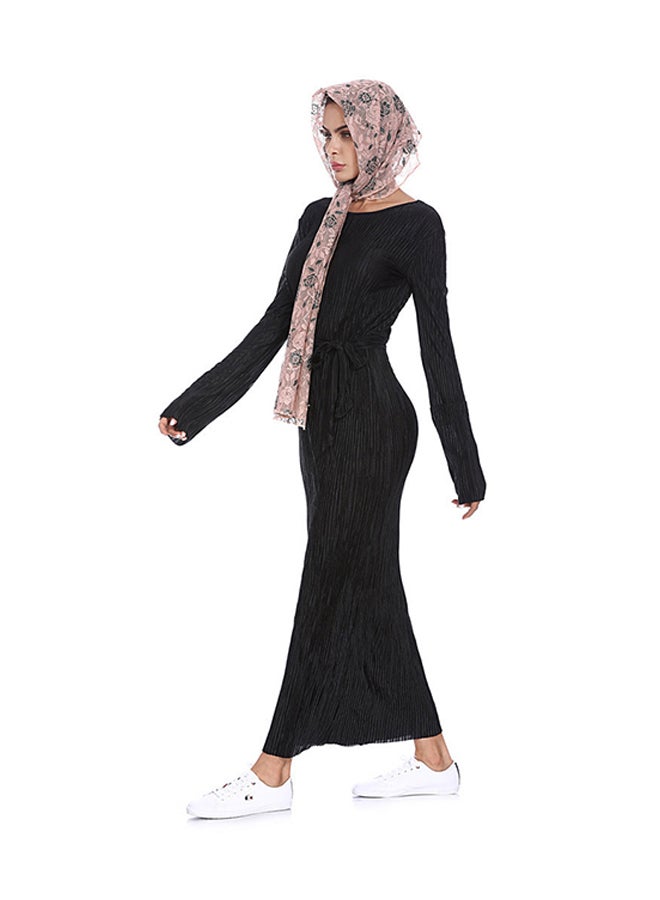 مسلم فستان طويل برقبة دائرية أسود - Image 3