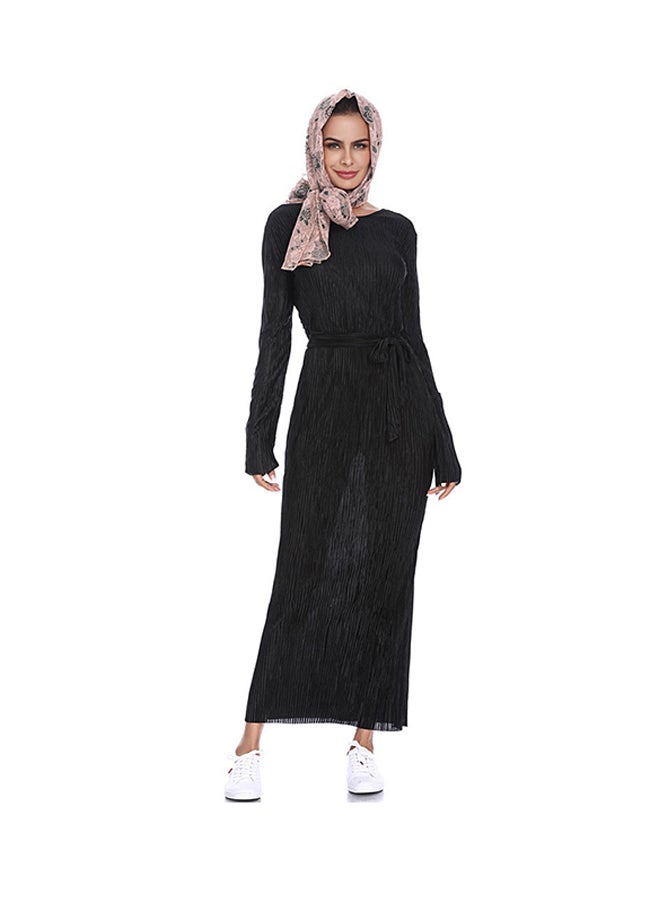 مسلم فستان طويل برقبة دائرية أسود - Image 4