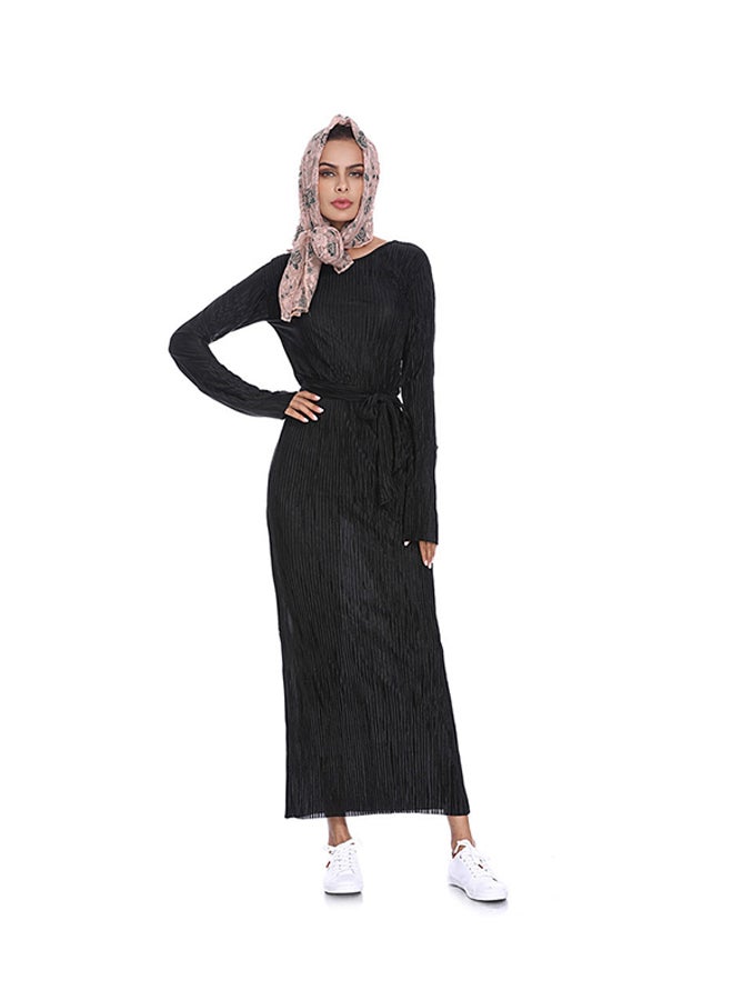 مسلم فستان طويل برقبة دائرية أسود - Image 5