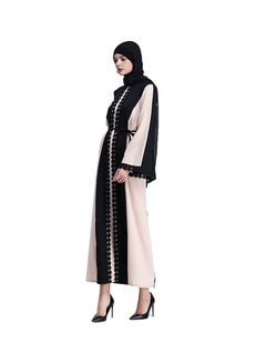 Muslim Long Sleeves Maxi Abaya Black/Beige  - Image 3