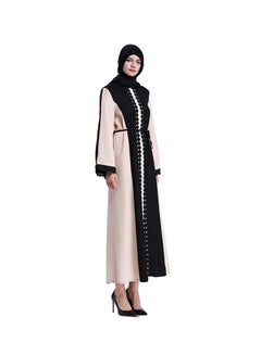 Muslim Long Sleeves Maxi Abaya Black/Beige  - Image 4