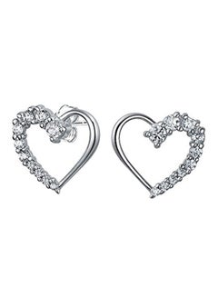 925 Sterling Silver Cubic Zirconia Open Heart Shaped Stud Earrings