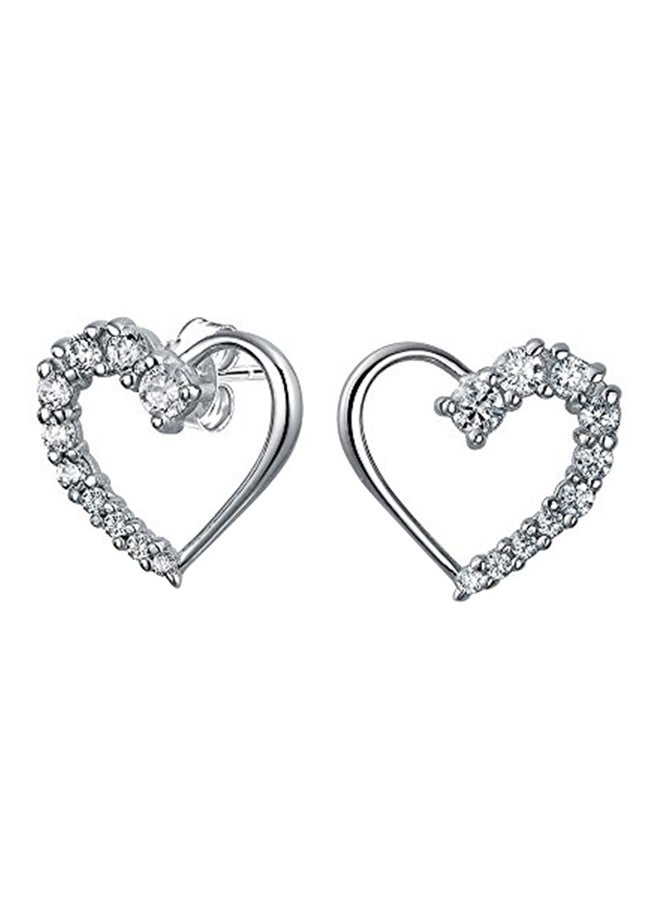 BLING JEWELRY - 925 Sterling Silver Cubic Zirconia Open Heart Shaped Stud Earrings - Image 1