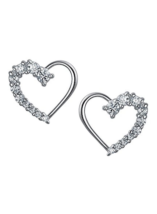 BLING JEWELRY - 925 Sterling Silver Cubic Zirconia Open Heart Shaped Stud Earrings - Image 1