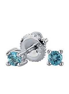 925 Sterling Silver Simulated Aquamarine Screw back Stud Earrings