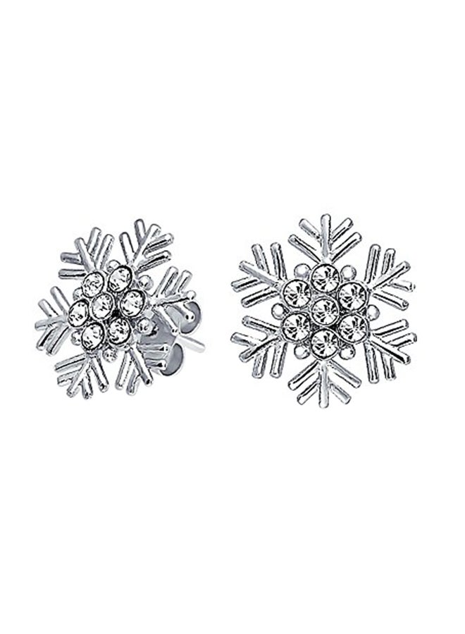 BLING JEWELRY 925 Sterling Silver Snowflake Cubic Zirconia Stud Earrings - Image 1