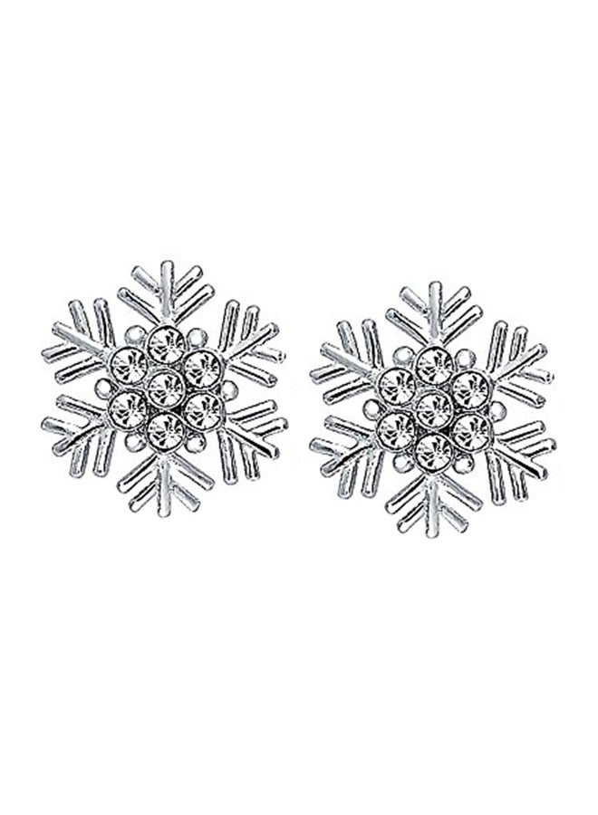 BLING JEWELRY 925 Sterling Silver Snowflake Cubic Zirconia Stud Earrings - Image 2
