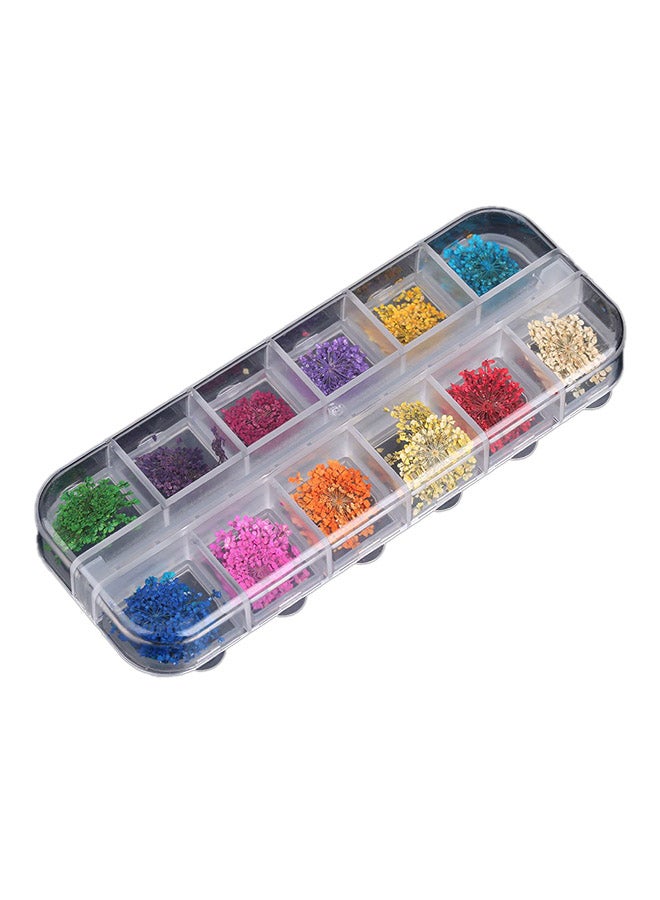 طقم أزهار مجففة لفن تزيين الأظافر بـ 12 لون أزرق/ ذهبي/ أحمر - Image 1