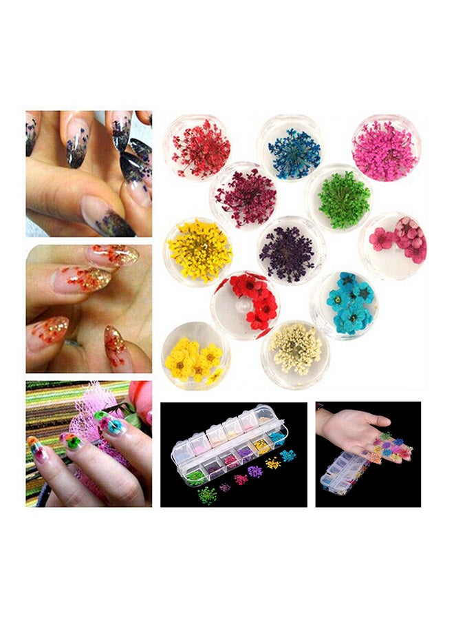 طقم أزهار مجففة لفن تزيين الأظافر بـ 12 لون أزرق/ ذهبي/ أحمر - Image 4