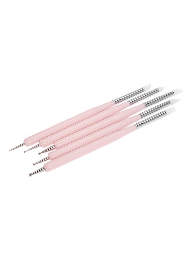 Generic - 5-Piece Double-Headed Nail Art Brush Set Pink/Silver/White - Image 1