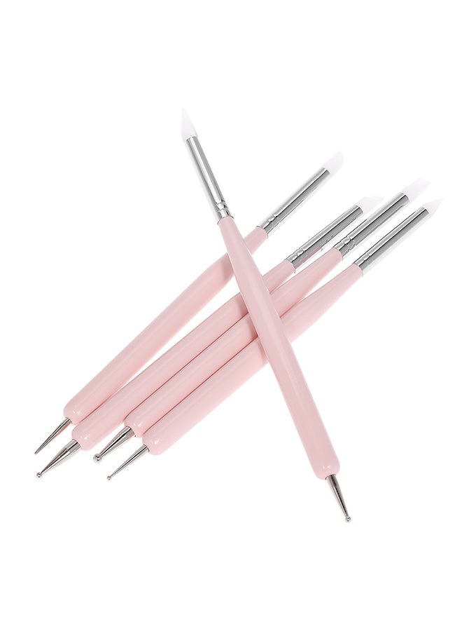 Generic - 5-Piece Double-Headed Nail Art Brush Set Pink/Silver/White - Image 1