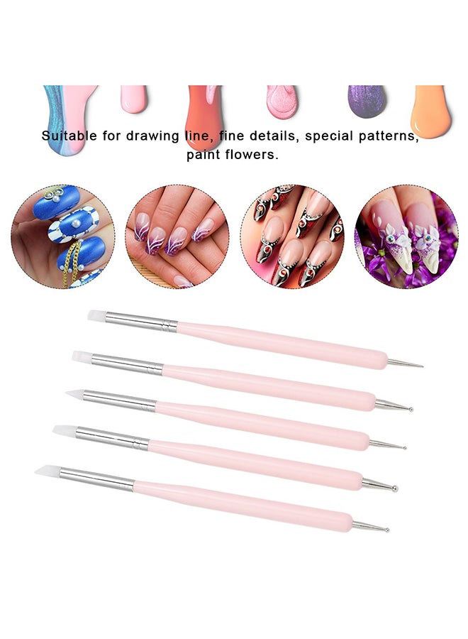 Generic - 5-Piece Double-Headed Nail Art Brush Set Pink/Silver/White - Image 1