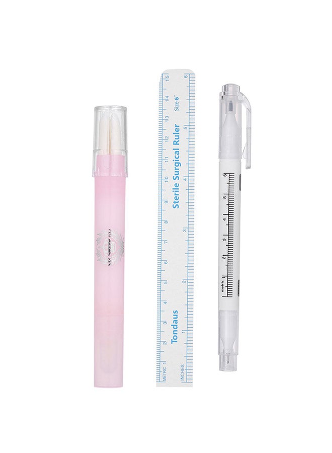 3-Piece Double-Headed Tattoo Skin Marker Pen And Ruler Set White/Pink - Image 1