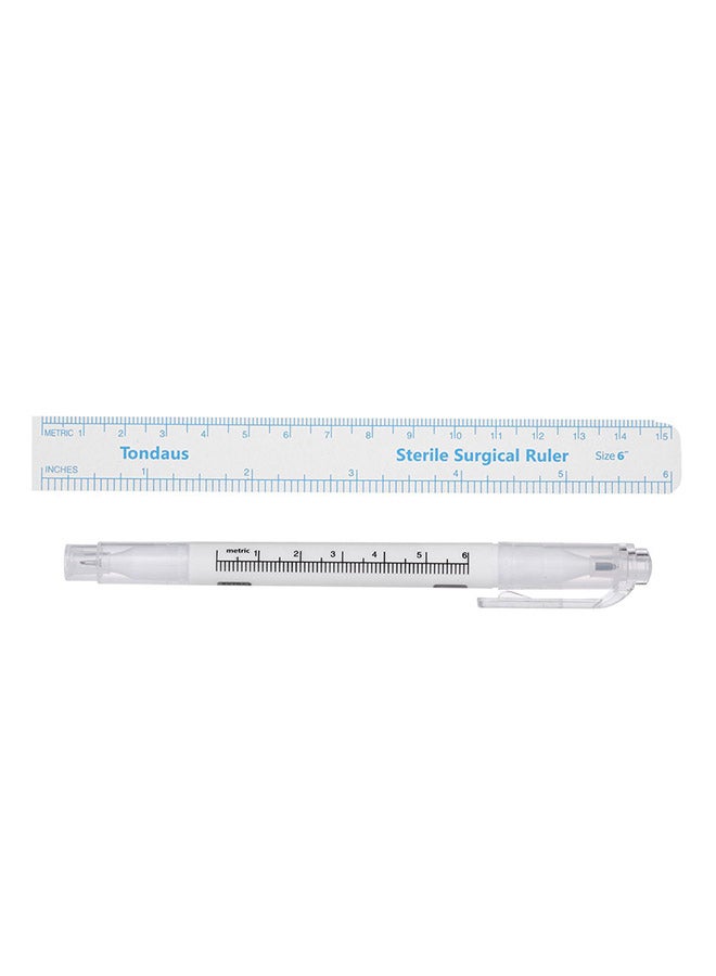3-Piece Double-Headed Tattoo Skin Marker Pen And Ruler Set White/Pink - Image 3