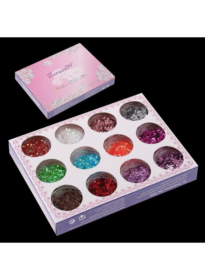 12 Colour Nail Art Palette Glitter Multicolour - Image 2