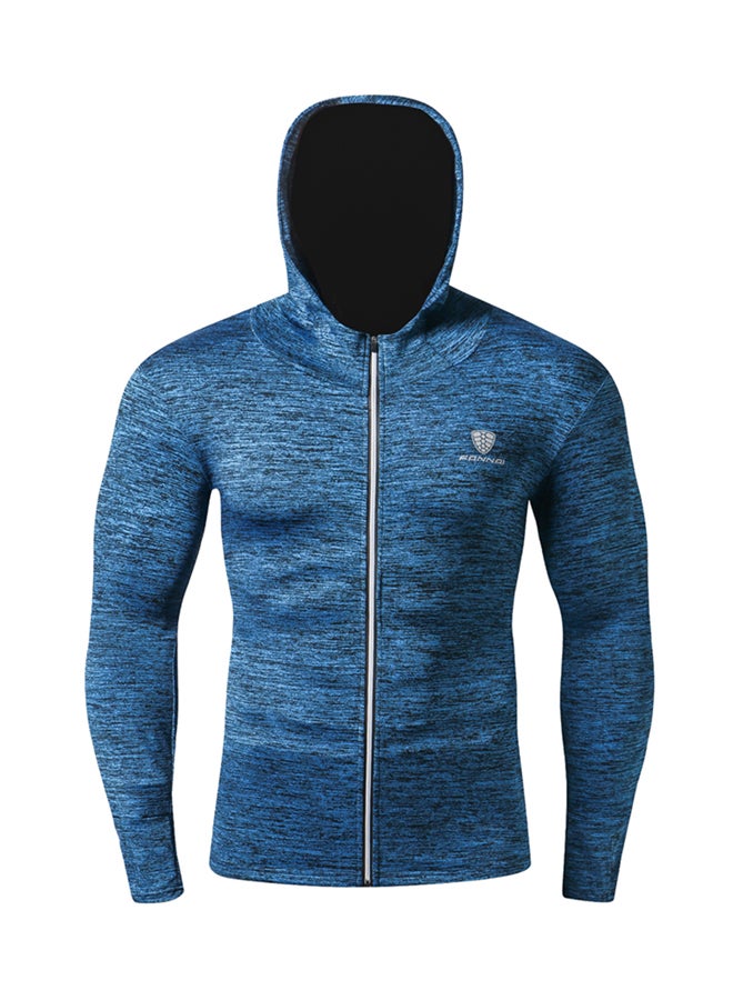 Sharpdo Hooded Neck Long Sleeve Pullover Blue  - Image 1