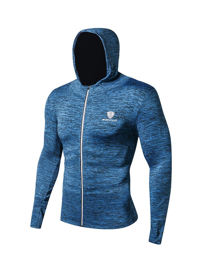 Sharpdo Hooded Neck Long Sleeve Pullover Blue  - Image 3