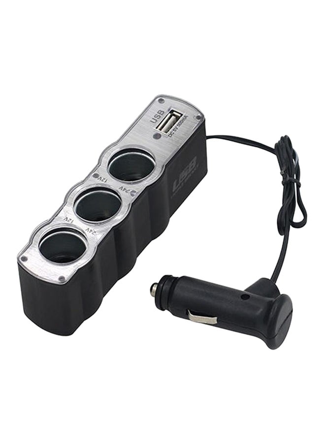 3-Way USB Charger With Lighter Black - Image 1