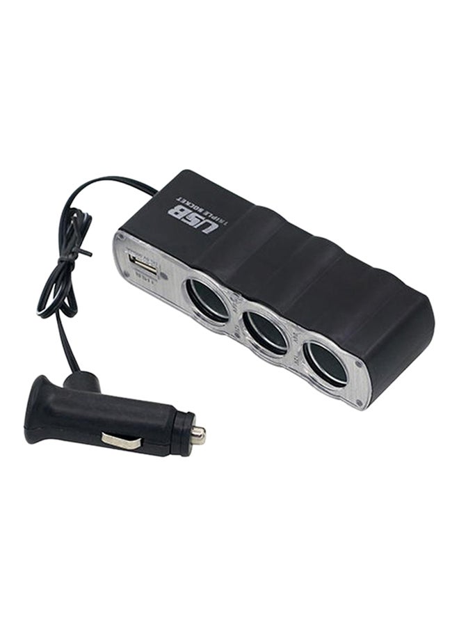 3-Way USB Charger With Lighter Black - Image 2
