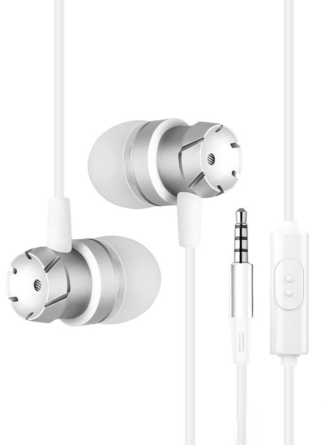 Wired In-Ear Earphones With Mic White/Silver - Image 2