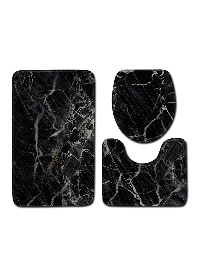 Sharpdo 3-Piece Marble Pattern Bath Mat Set Black 45x75x0.5centimeter