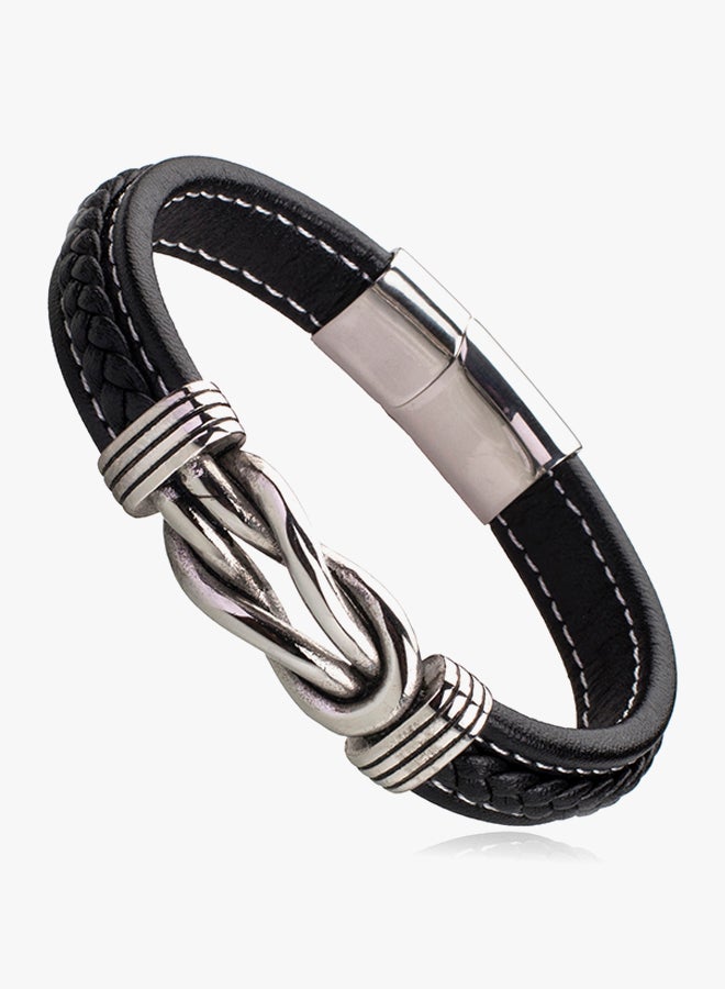 Shining Jewel - Leather Multilayer Braided Bracelet With Stainless Steel And Magnetic Clasps - Image 1
