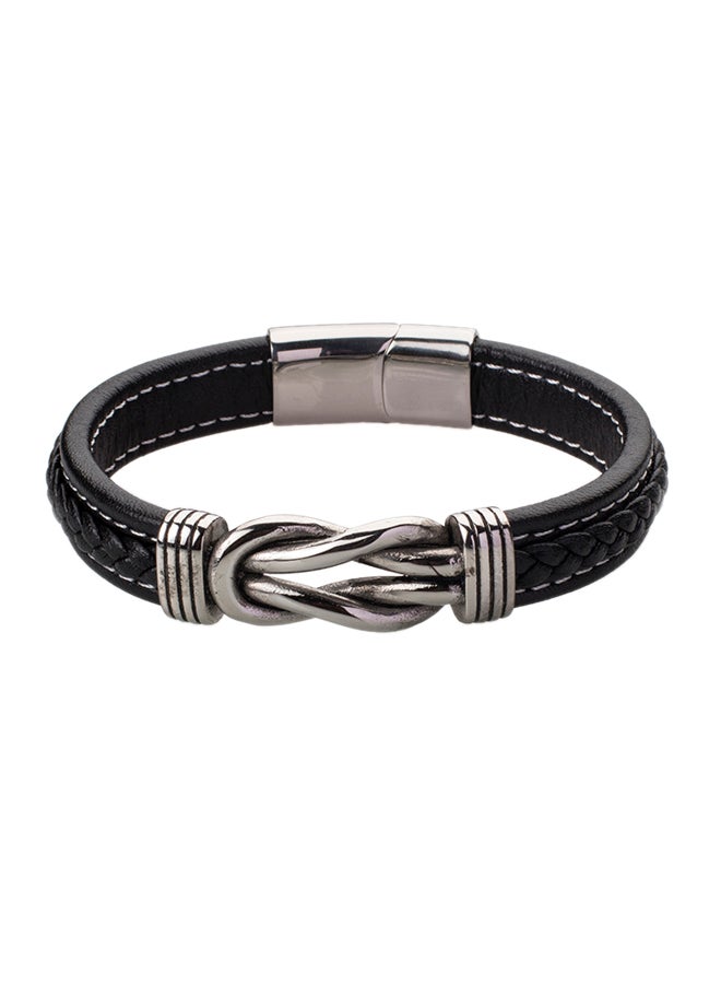Shining Jewel - Leather Multilayer Braided Bracelet With Stainless Steel And Magnetic Clasps - Image 1
