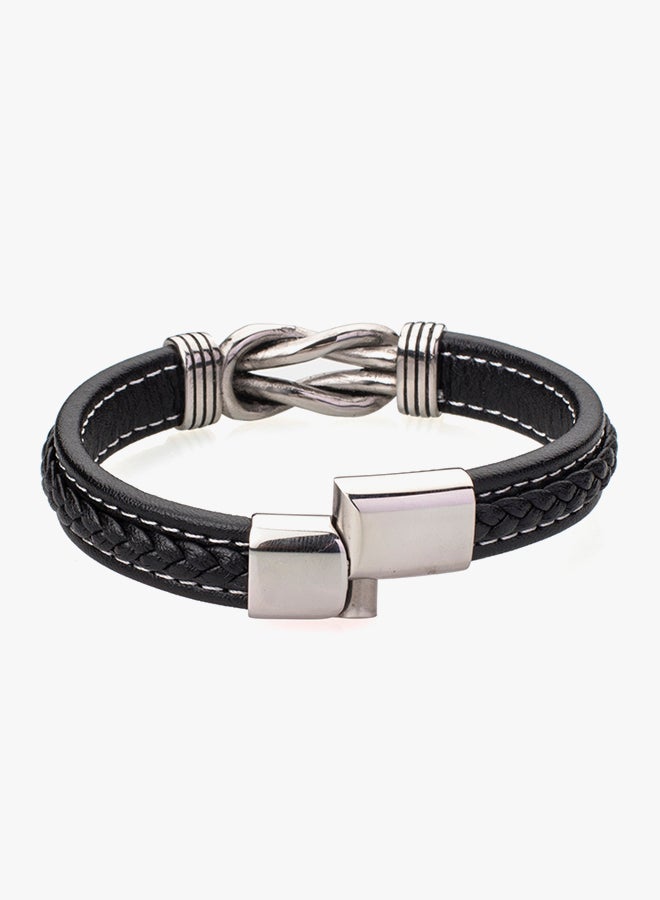 Shining Jewel - Leather Multilayer Braided Bracelet With Stainless Steel And Magnetic Clasps - Image 1