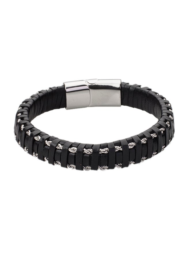 Shining Jewel Leather Multilayer Braided Bracelet With Stainless Steel And Magnetic Clasps  - Image 1