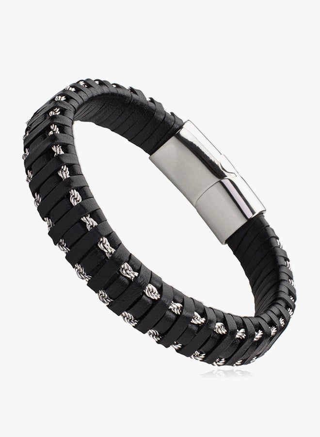 Shining Jewel Leather Multilayer Braided Bracelet With Stainless Steel And Magnetic Clasps  - Image 2