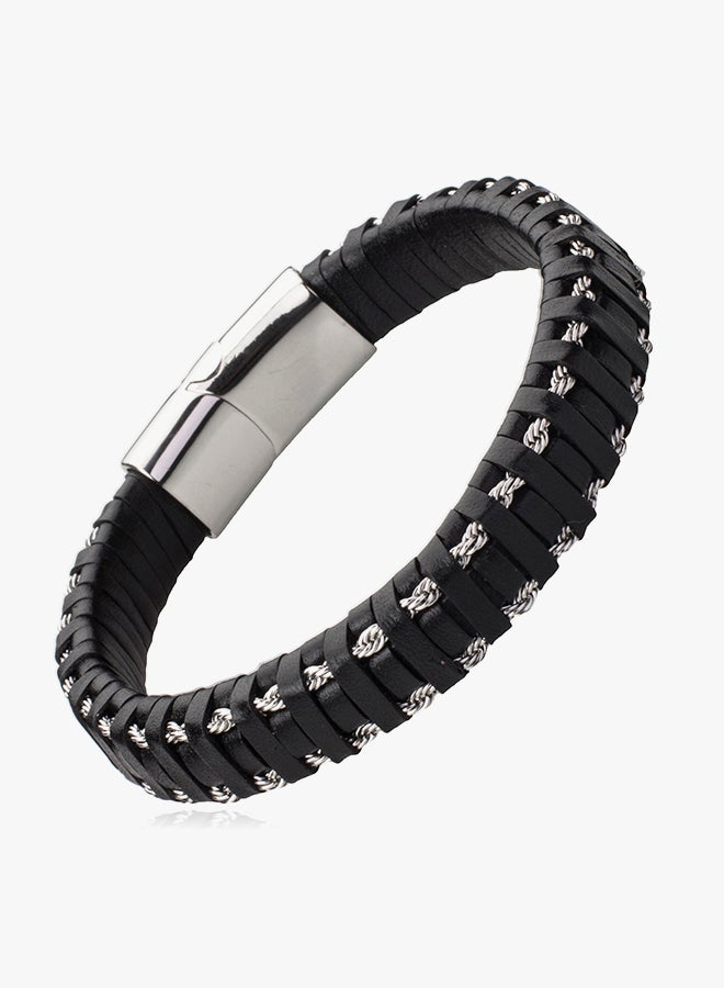 Shining Jewel Leather Multilayer Braided Bracelet With Stainless Steel And Magnetic Clasps  - Image 3
